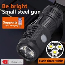 MINITORCIA MINI TORCIA LED POTENTE TATTICA USB PORTATILE RICARICABILE USB-C USBC