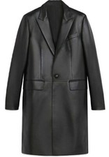 Trench coat uomo nero in pelle giacca vera pelle di agnello cappotto lungo in...
