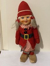 Rara Vintage Bambola Cappuccetto Rosso,30cm,corpo-stoffa,viso-celluloide,anni 50