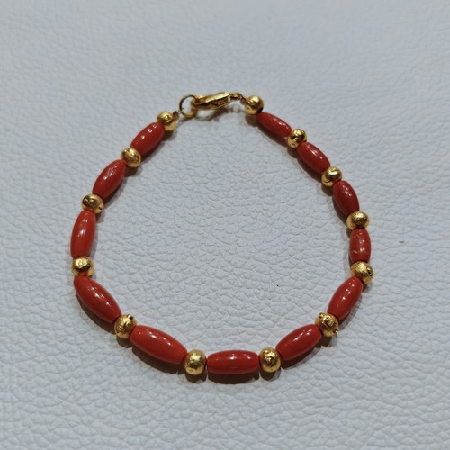 Bracciale ottone perle - , corallo