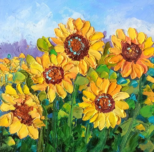 Quadro olio girasoli originale