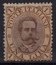 REGNO D'ITALIA 1889 UMBERTO I 1 LIRA N.48 G.I MNH** BEN CENTRATO
