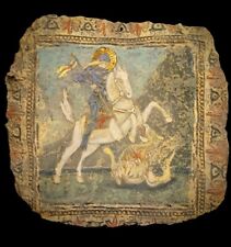 SAN GIORGIO DRAGO FRAMMENTO  TERRACOTTA ANTICATA DA APPENDERE  MURARE 31x31 cm 