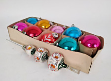 Decori Albero di Natale 9 Palle Base Box Orig+ Puntale Vetro Vintage Anni 60-74P