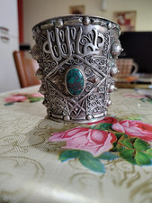 Bracciale Etnico Con Turchese Centrale Argento Con Scritta Allah