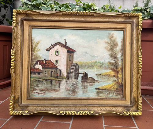 Dipinto olio tela paesaggio - su,
