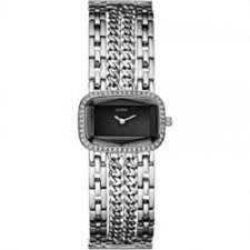New Authentic GUESS Women Silver-tone Multi Chains Black Dial Watch U13006L1 NWT