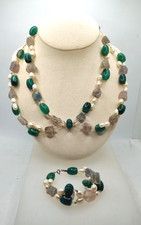 COLLANA BRACCIALE PIETRE DURE FLUORITE GREZZA AGATA PERLE