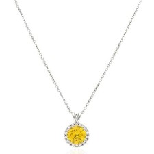 14k White Gold Over Halo Round Solitaire Lab Created Yellow Sapphire Pendant