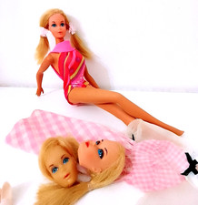 BARBIE QUICK CURL 1973 + testa Busy 1972 + testa e costume Flip Marlo 1971