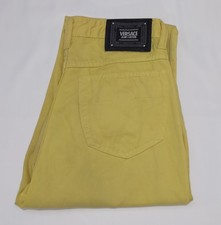 Vintage 90s Versace Jeans Couture Trousers Yellow 100% Cotton Made in Italy