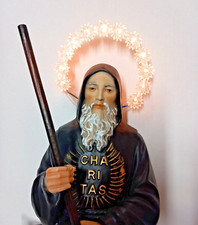 STATUA DI SAN FRANCESCO DA PAOLA CM 55 IN RESINA CON AUREOLA LUMINOSA