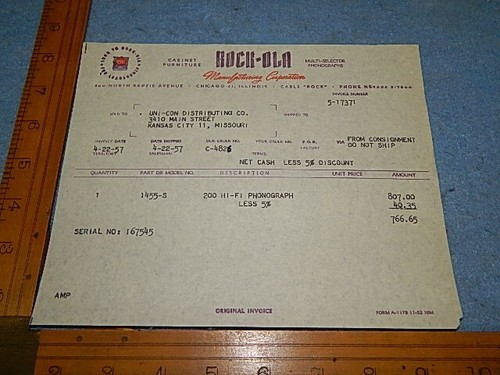 Rock ola 1455 - fattura, per