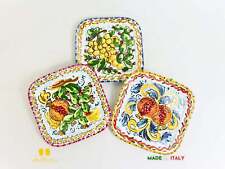 Piatto in ceramica di Caltagirone quadrato frutta decorato 19cm