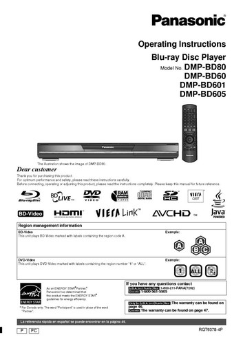 Panasonic dmp bd60 - panasonic, dmp-bd80