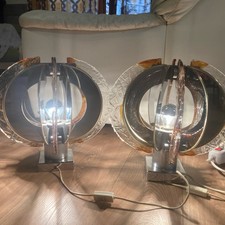 Coppia lampade Angelo Brotto per Esperia h. 37 cm. vetro Murano/acciaio