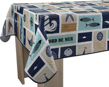 Tovaglia Antimacchia Bordo Mare, Rettangolare, 150 X 350 Cm, Blu, Beige