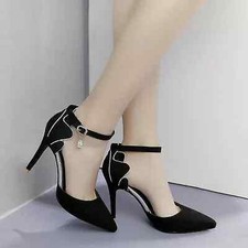 Scarpe decolte eleganti stiletto 8 cm cinturino nero comodi pelle sintetica 1580
