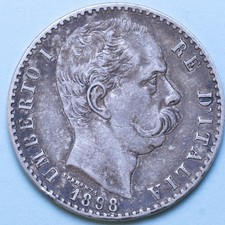 UMBERTO I 2 LIRE 1898 ROMA RARA qSPL ARGENTO SILVER NUMISMATICA REGNO ITALIA