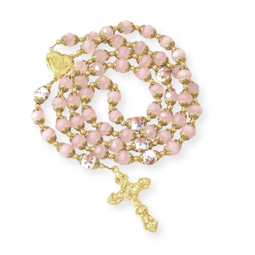 Collana cattolica rosa - rosa, giada