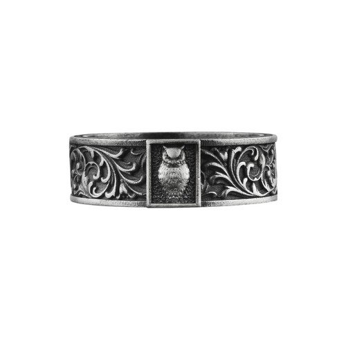 Anello fascia gufo argento