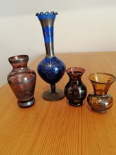 Quattro Vasi In Vetro Con Decori In Argento Del 900