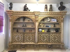 Libreria grande dorata artigianale legno color oro e avorio - made in Italy