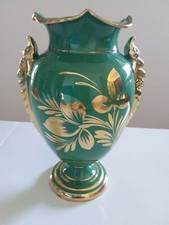 vaso anni 50 verde e oro in ceramica Mg Gualdo Tadino