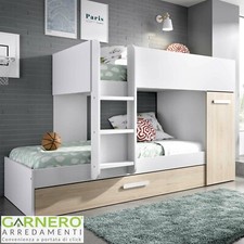 Cameretta bambini 3 letti ragazzi soppalco DAMIAN rovere bianco moderna