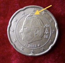 Rara 20 Euro cent Belgio 2008 errore eccesso di metallo moneta