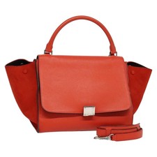CELINE Borsa a mano media trapezio pelle scamosciata 2 vie rosso argento Auth gh084