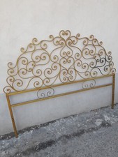 TESTATA LETTO MATRIMONIALE FERRO BATTUTO A RICCIOLI - DORATA - 1940 EMILIA