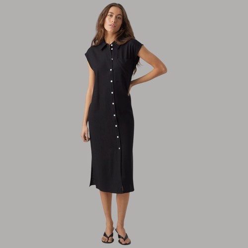 Vestito camicia lungo nero - lungo,