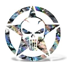 Sticker Olografico Fluo STELLA MILITARE TESCHIO Adesivo Auto Moto Casco Army