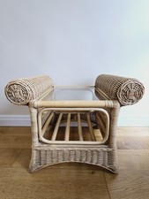 Tavolino Laterale Bambù Vintage Piano Vetro Ratan Decorazione Retrò Conservatorio