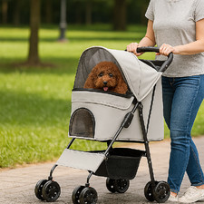 Passeggino Pieghevole per Cani e Gatti Taglia Media-Grande fino a 30kg Grigio