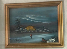 Quadro  A. Pironti con  cornice " casetta sul mare "  dipinto su tela  L62 e H52