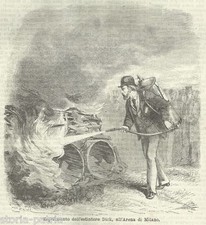 ESTINTORE DICK_ARENA DI MILANO_ANTINCENDIO_POMPIERI_ANTICA ILLUSTRAZIONE_'800