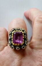 ANELLO Antico in argento con pietra sintetica e rosette 