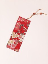 Segnalibro in stoffa giapponese, sfondo rosso con sakura bianchi e rosa