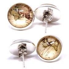 2x orecchini MAPPA MONDO CARTINA orecchino bottone regalo donna viaggio viaggi