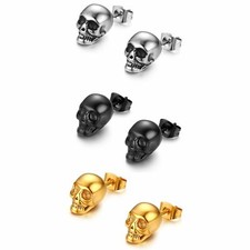 2PCS Orecchini Punk Uomo Acciaio Inox Halloween Teschio Piercing Borchie Gotico