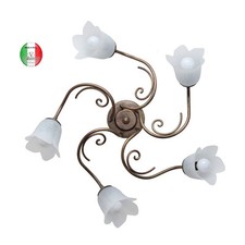 Plafoniera in Ferro Battuto 5 vetri opale stellina classica Lisa Made in Italy