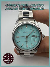 Orologio uomo cassa 41 mm Tiffany quadrant azzurro acciaio Brillante perf regalo