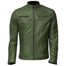 Giacca uomo vera pelle di agnello verde oliva giacca moto motociclista stile trapuntato