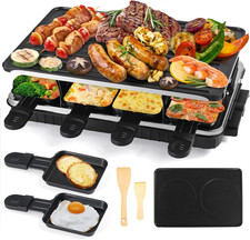 Raclette 8 Persone- 2 in 1 Raclette Grill Con 8 Mini Raclette Padelle 8 Spatole 