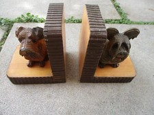 COPPIA DI FERMALIBRI IN LEGNO INTAGLIATO CANI BARBONCINI EPOCA 1930 CM. 10 X 15