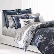 Ralph Lauren Set Lenzuola Eva Foglia 100% Raso di Cotone Grigio 4 Pezzi Queen 