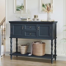 Tavolo consolle retrò blu navy con cassetti portaoggetti e ripiano per corridoio