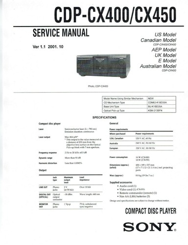 Sony cdp cx400 dvd - cdp-cx400, manuali